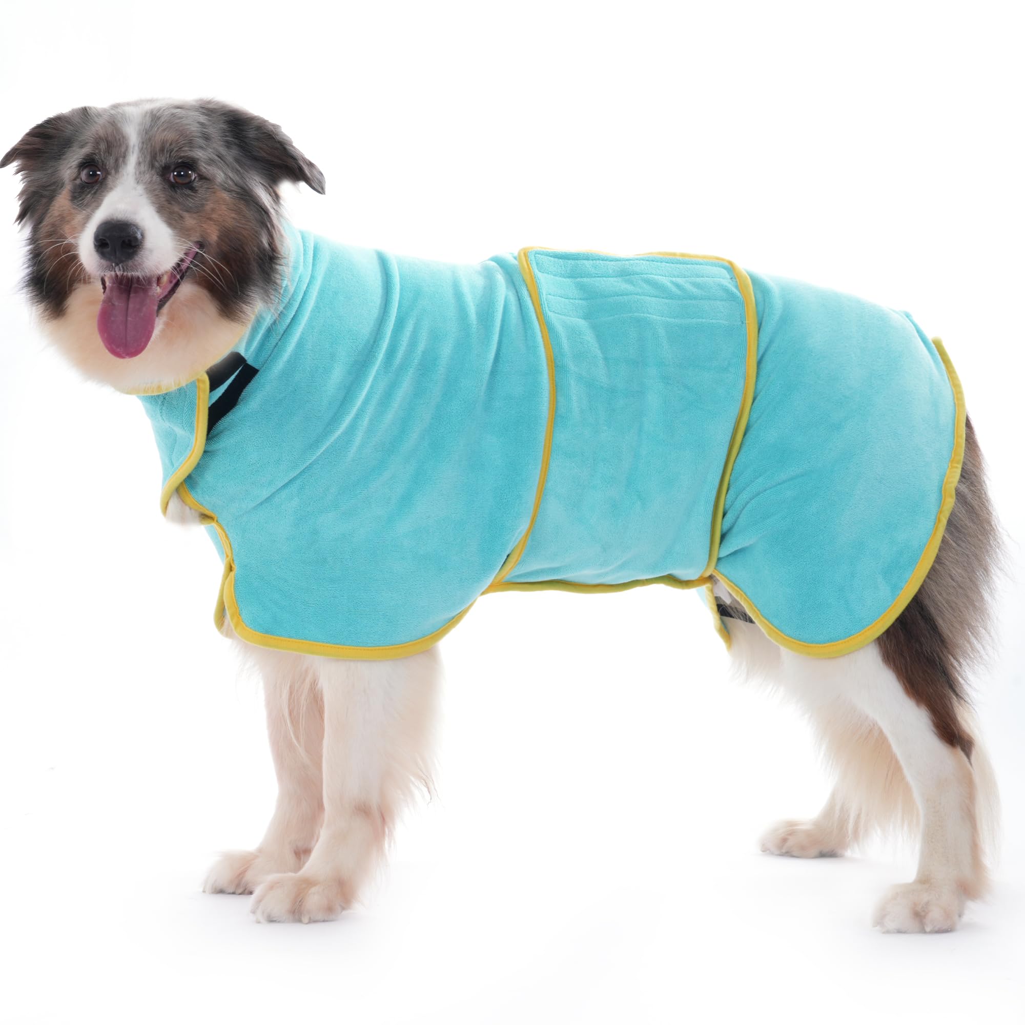 HezzLuv Dog Bathrobe Ultra Absorbent Microfibre Dog Drying Coat for Quick Drying, Soft Double Layer Robe Towel for Puppy & Adult Pets Cats Bathing, Swimming & Grooming