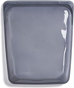 Stasher Re-Usable Food-Grade Platinum Silicone Half Gallon Bag for Eating from/Cooking, Freezing and Storing in/Sous Vide/Organising/Travelling, 26.05 cm x 20.95 cm, Ash