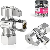 Pro 4-Pack EFIELD Angle Stop Valve 1/2" Nominal (5/8" OD) Compression x 3/8" OD, 1/4-Turn, Heavy-duty, Chrome Plated LF Brass