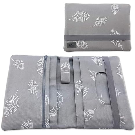 Wickeltasche Canvas Windeltasche - Reisetasche - Wickelmäppchen Windeletui - Canvas Stoff - Blätter grau - SmukkeDesign NEU