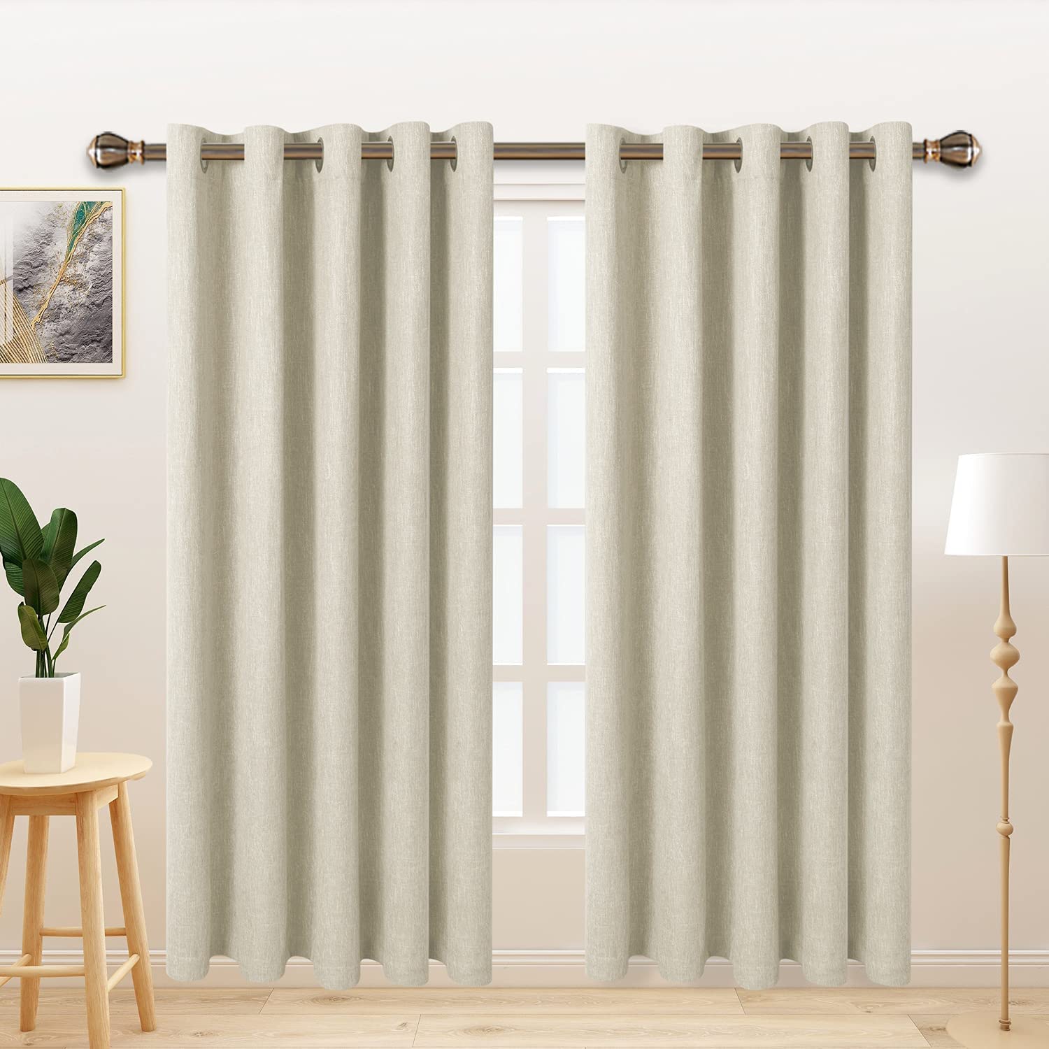 Photo 1 of LORDTEX Linen Look Textured Blackout Curtains with Thermal Insulated Liner - Heavy Thick Grommet Window Drapes for Bedroom, 70 x 84 Inches, Ivory, Set of 2 Panels