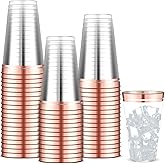 Sliner 50 Pcs Hard Plastic Cups Double Rimmed Plastic Cups Heavy Duty Fancy Wine Glasses for Holiday Christmas New Year Winter Birthday Party Supplies(16 Oz,Rose Gold)