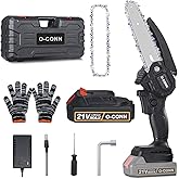 Mini Chainsaw 6 Inch, O-CONN Cordless Mini Chainsaw Battery Powered w/ 2.0Ah Battery and Charger, Handheld Portable Electric