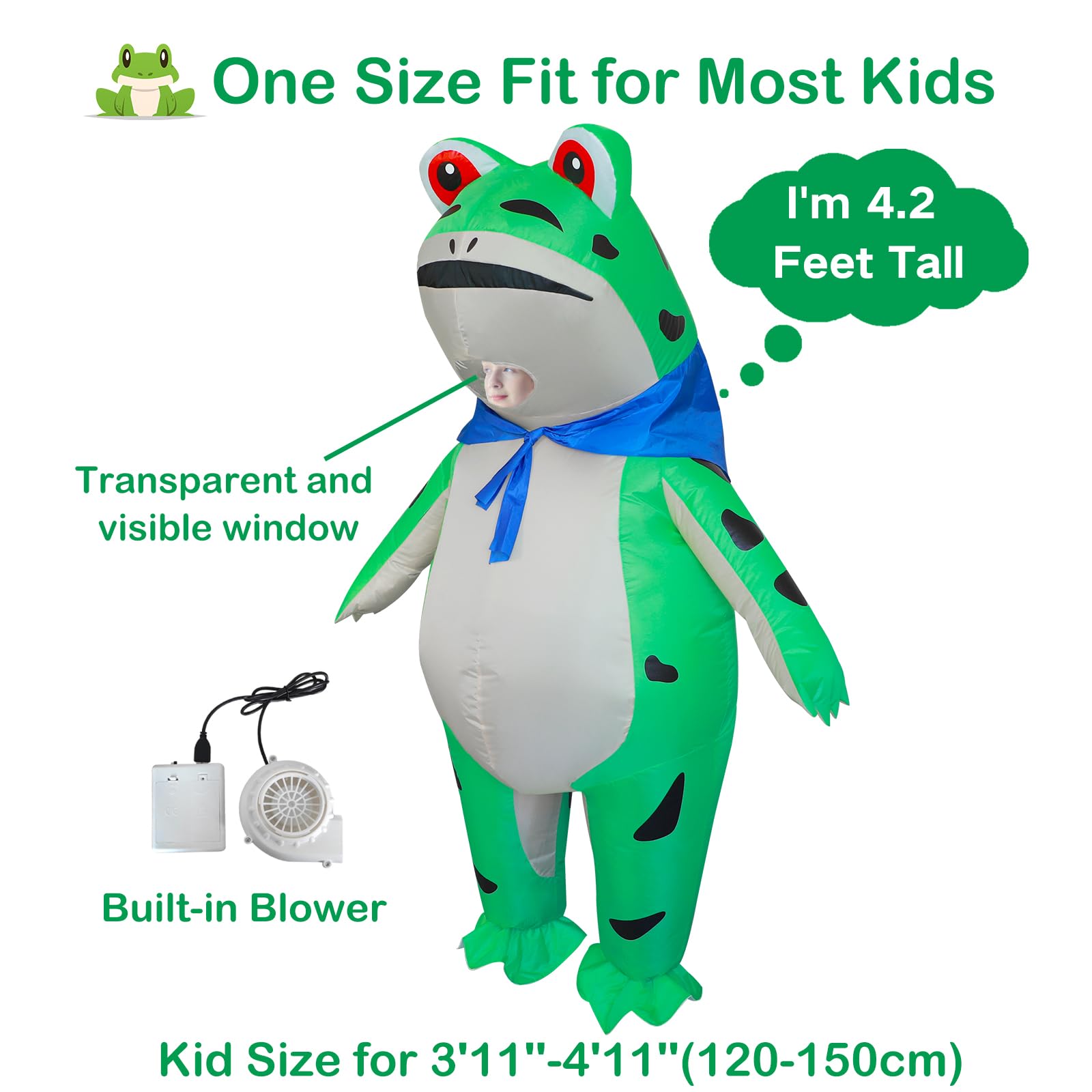 Stegosaurus Inflatable Frog Costume for Kids Halloween Cute Animal Costumes Funny Blow Up Suit for Boys Girls Cosplay Party Green