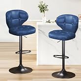 Walktory Bar Stools Set of 2, Adjustable Swivel Bar Chairs with 360&deg; Rotation, Padded Counter Stools with Back and Footrest for Kitchen Island, Bistro, Cafe, and Home Use Blue