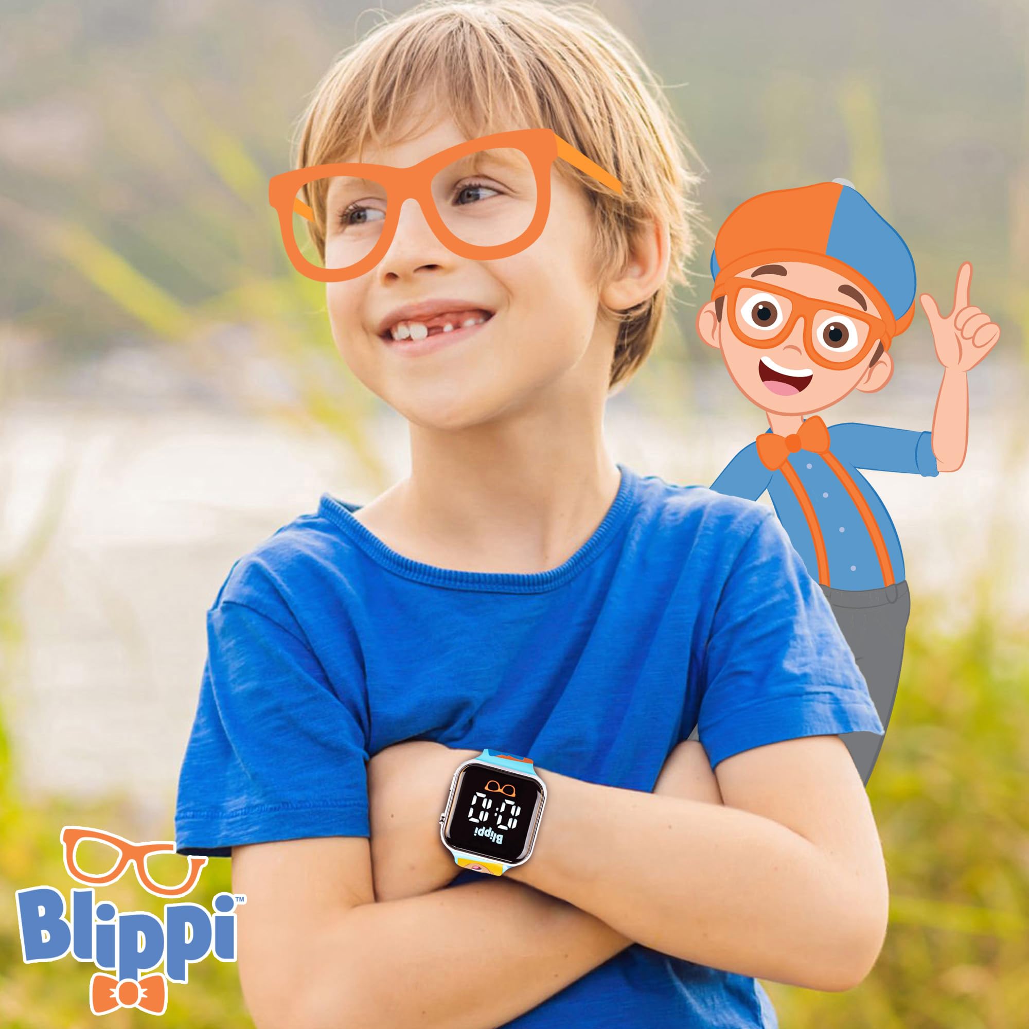 Accutime Blippi Kids LED Watch – Interactive Teaching Tool with Fun LED Lights, Durable Blue Strap, Educational Screen Time