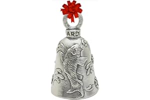 Guardian Bell Japanese Koi Good Luck Bell w/Keyring & Black Velvet Gift Bag | Motorcycle Bell | Lead-Free Pewter | Made in USA