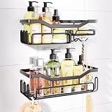 HapiRm Storage Shower Shelves Caddy with 11 Hooks 304 Stainless Black