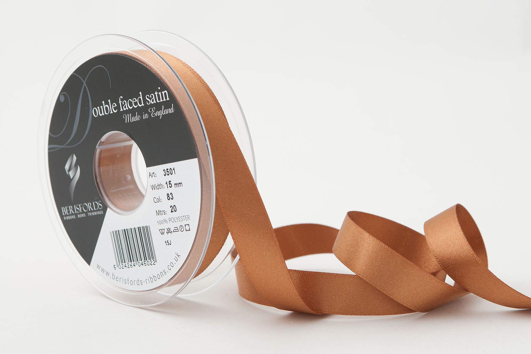 Berisfords Double FACE Poly Satin Ribbon, Sable, 15 mm