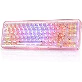 YUNZII X71 Wireless Hot Swappable Transparent Mechanical Keyboard with Clear Keycaps, 68% Layout, BT5.0/2.4G/USB-C Gasket Mount Wireless RGB Backlit for Windows/Mac(Crystal Ice Switch,Pink)