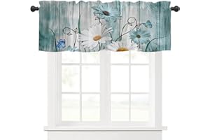 Mightree Kitchen Curtains Valances, Rod Pocket Valances for Windows, Small Window Treatment Valances for Window, Living Room, Bedroom, Bathroom, 1 Panel, 54" W x 18" L, Retro Daisy
