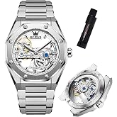 OLEVS Mens Watches Octagonal Stainless Steel Quartz Watch Waterproof Business Casual Dress Wristwatch Luxury Diamond Luminous
