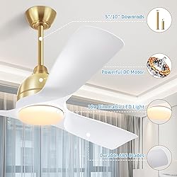 54" Smart Gold White Ceiling Fans with Lights and