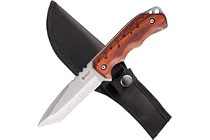 REAT Fixed Blade Knife,8 inch 440 Stainless Steel Bushcraft Knife for Camping,Skinning,Outdoor,Wood Handle,Nylon Sheath Included,Gifts for Husband,Father,Friend