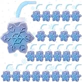 RUGKKK 24 Pcs 10 oz Winter Snow Cups with Straws and Lids, Reusable Plastic Snowflake Shape Cup Bulk Cute Christmas Cup for for Coffee Tea Cold Hot Drinks Winter Themed Birthday Party Supplies