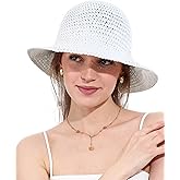 Womens Straw Sun Hat Wide Brim Hand Woven Foldable Beach Bucket Hat for Summer Travel UV Protection UPF 50+