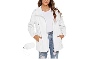 QotLoyi Rain Jacket Women Lightweight Waterproof Hooded Raincoat Packable Windbreaker Jackets with Pockets Fall Fashion 2025