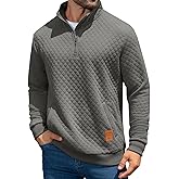 MioRoim Men's Quarter Zip Casual Pullover 1/4 Quilted Waffle Long Sleeve Sweatshirt Mock Neck Sweater with Pocket
