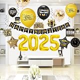 YNOUU New Year 2023 Decorations Black Gold Banner Balloons Streamers view 4