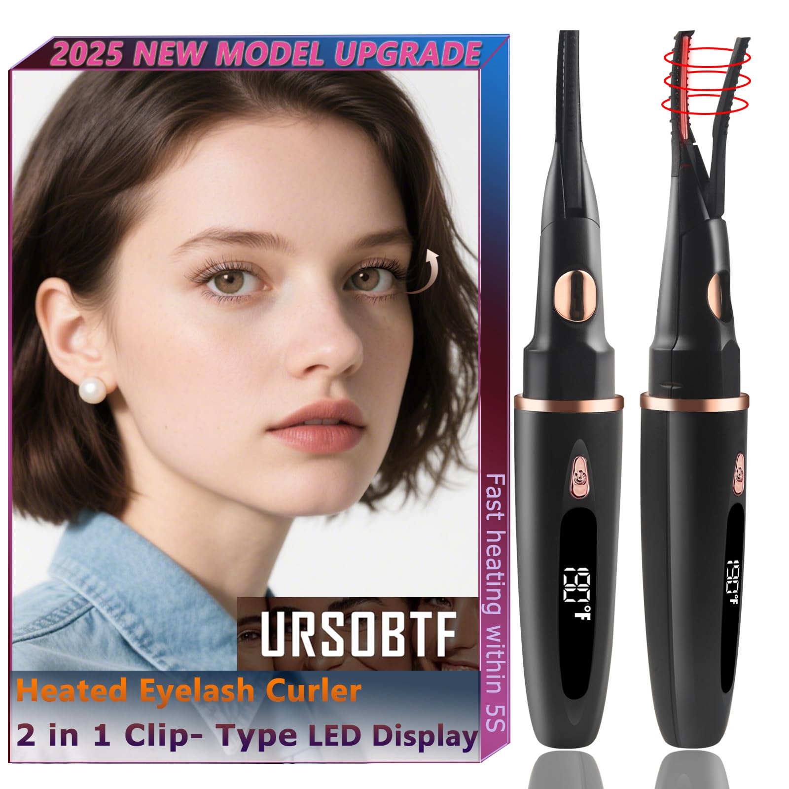 Photo 1 of Heated Eyelash Curlers - 2 in 1 Clip- Type Electric lash Curler Best Seller 5S Heating Eyelash Curler LED Display 3 Temp Settings for Makeup Tools USB Rechargeable Natural Curling-Black