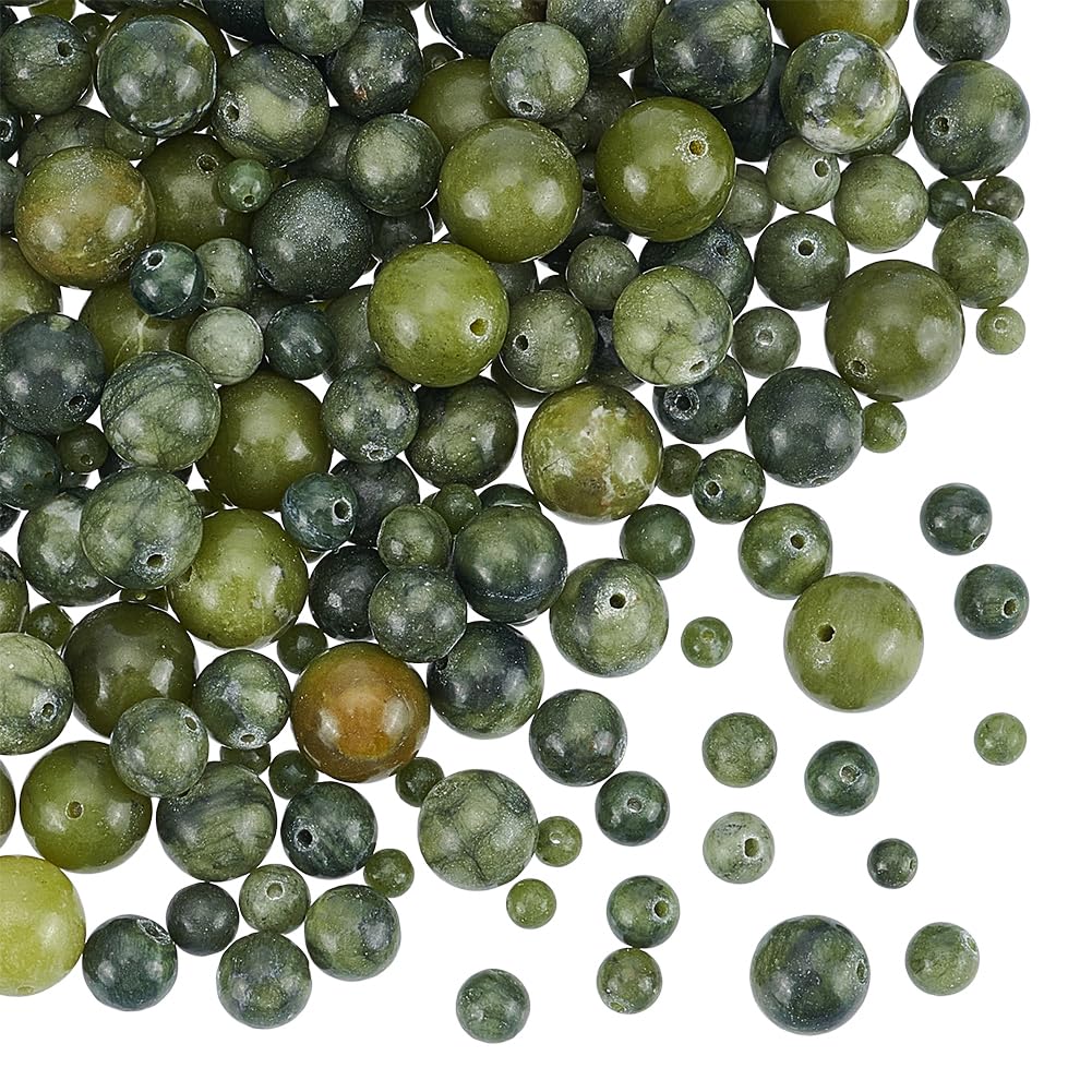 OLYCRAFT 273pcs Natural Taiwan Jade Beads Green Rock Bead 4mm 6mm 8mm 10mm 12mm Nature Jasper Beads Round Loose Gemstone Beads Energy Stone for Bracelet Necklace Jewelry Making