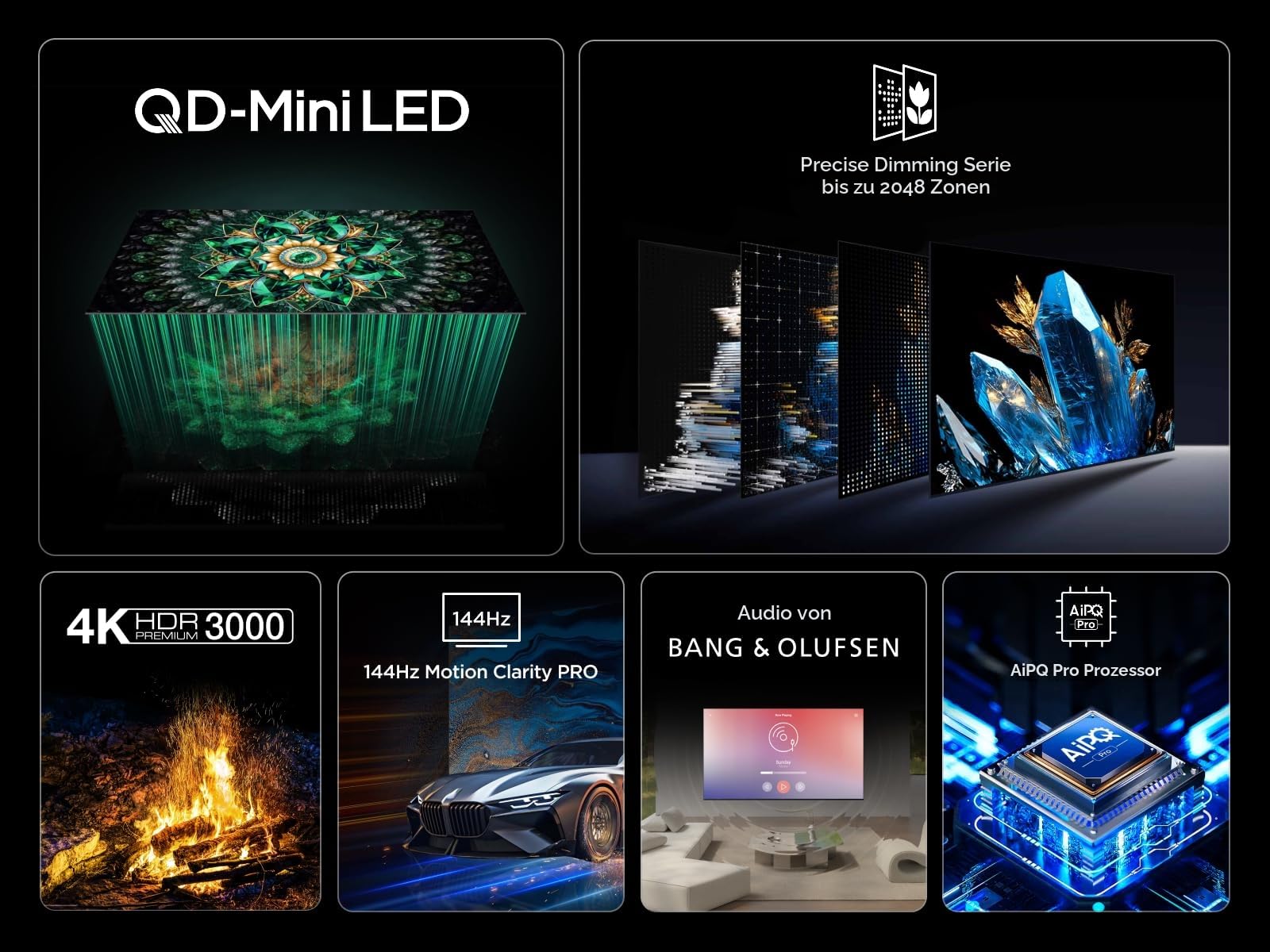 TCL 75Q7C 75 Zoll QD-Mini LED Fernseher, 4K HDR Premium 3000, Smart TV unterstützt durch Google TV (Dolby Vision IQ & Atmos, CrystGlow HVA Panel, Audio von Bang & Olufsen, 144Hz Motion Clarity Pro) 4