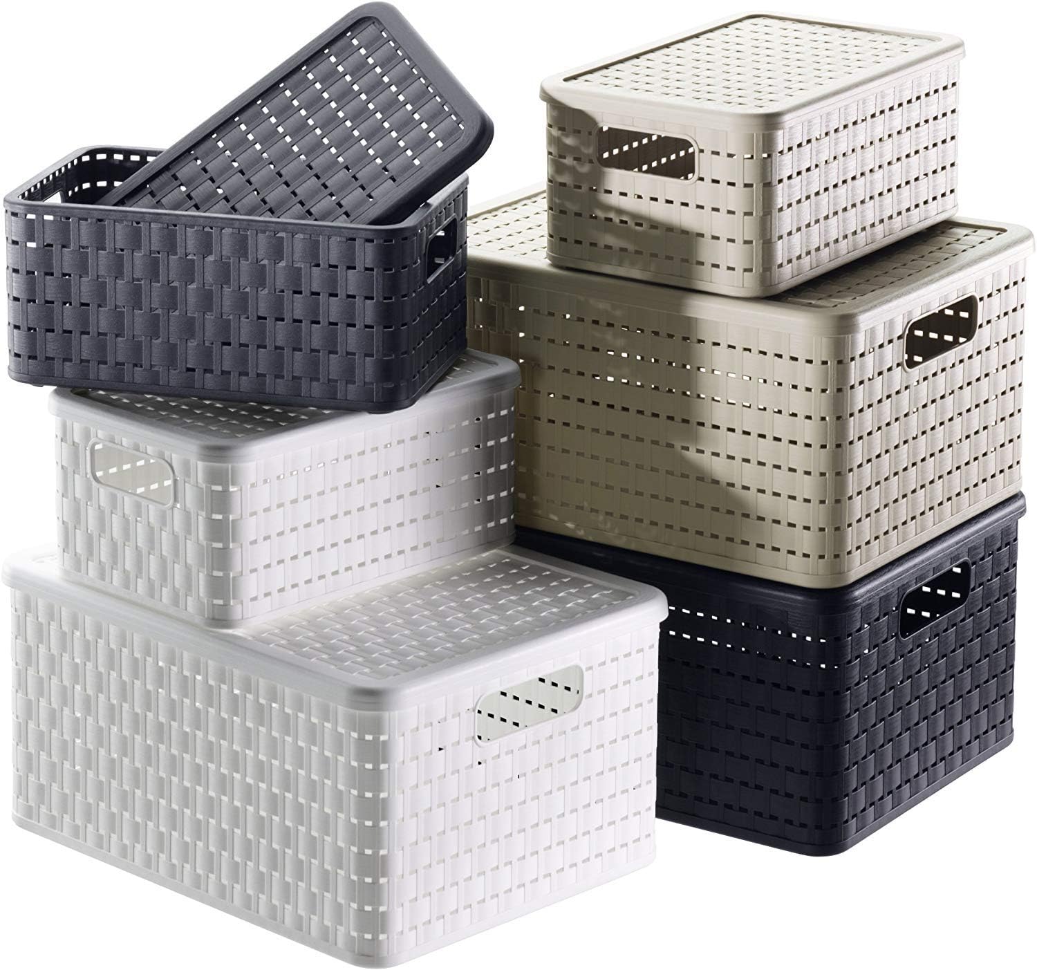 Rotho, Country, Storage box 14 l in rattan-look, Plastic (PP) BPA-free, cappuccino, 14l (32,8 x 30,0 x 16,0 cm) - Image 3