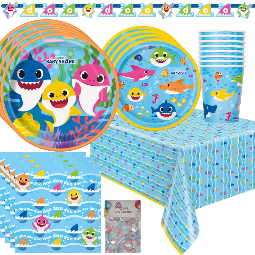 Photo 1 of Baby Shark Party Decorations include Party Supplies for 16 Guests and Birthday Decorations for Kid's Birthday Party, Baby Shower, or Gender Reveal Party