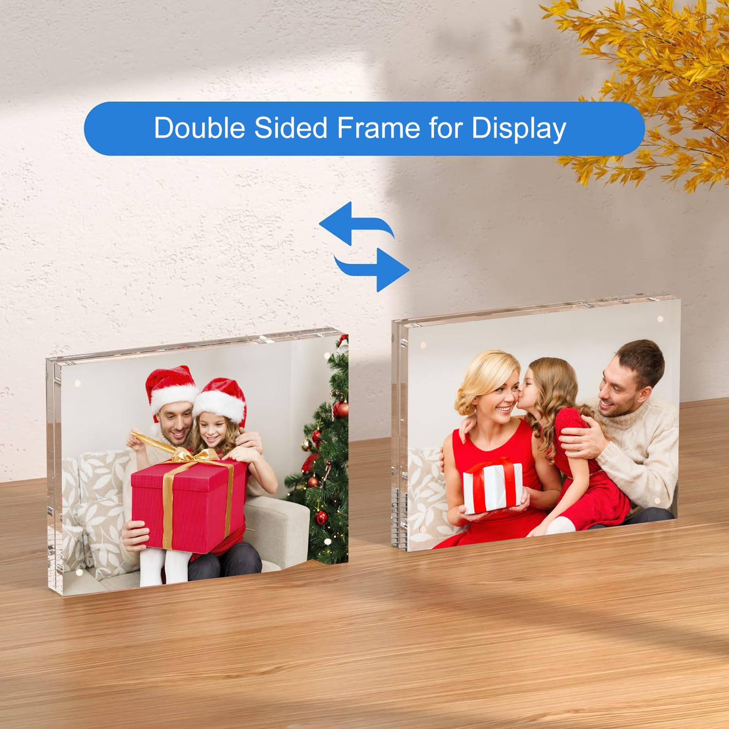 hansanti 3 Packs 4x6 Inch Acrylic Picture Frames, 20mm Thickness Magnetic Photo Frame, Clear Freestanding Double Sided Frameless Transparent Tabletop Acrylic Frame Stand for Desktop Display