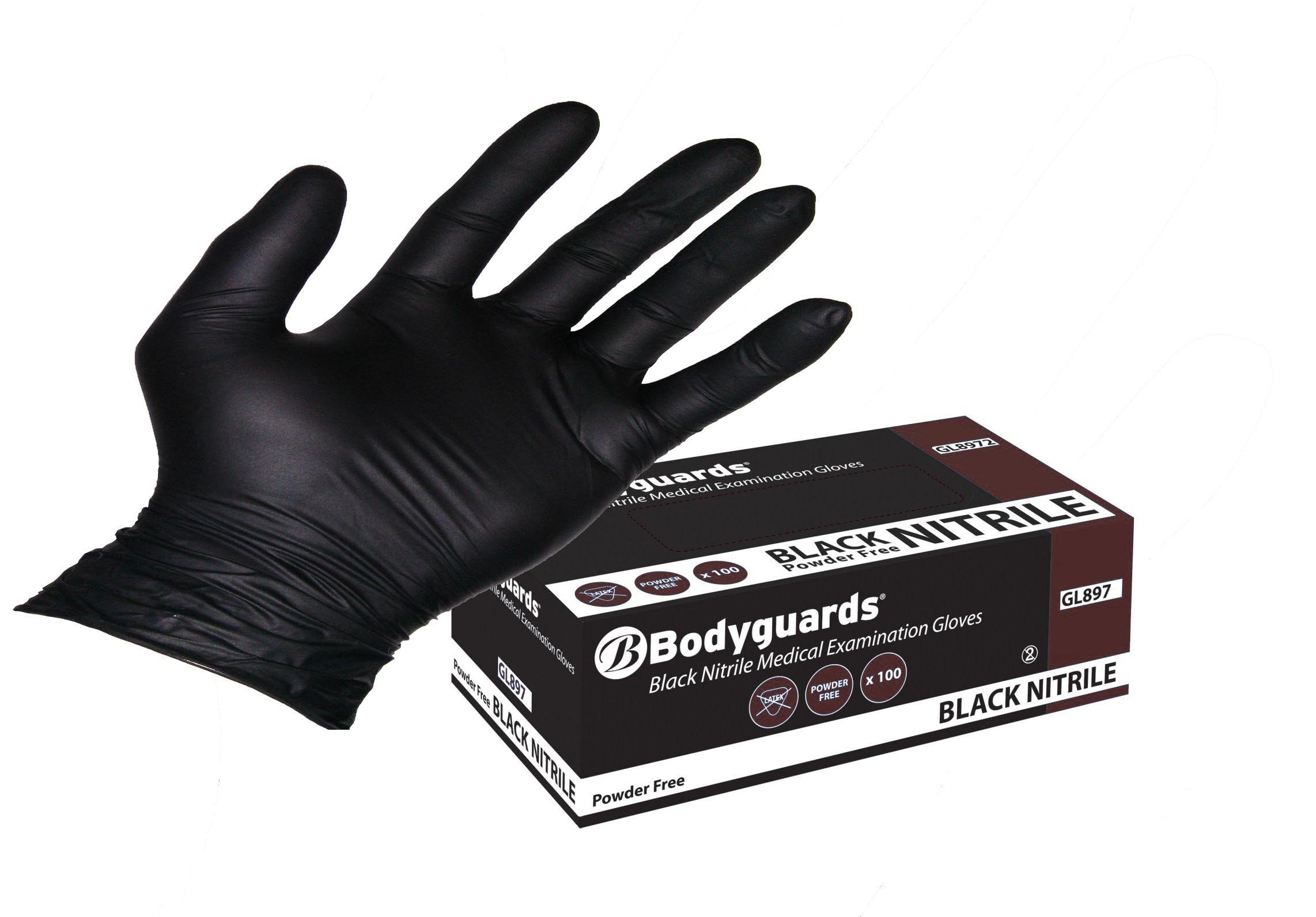 Bodyguards Black Nitrile Disposable Gloves GL897 Powder Free Tattoo Mechanic (X Large GL8975)