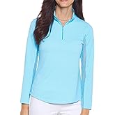 IBKUL Athleisure Wear Sun Protective UPF 50+ Icefil Cooling-Mini Check Long Sleeve Mock Neck Top