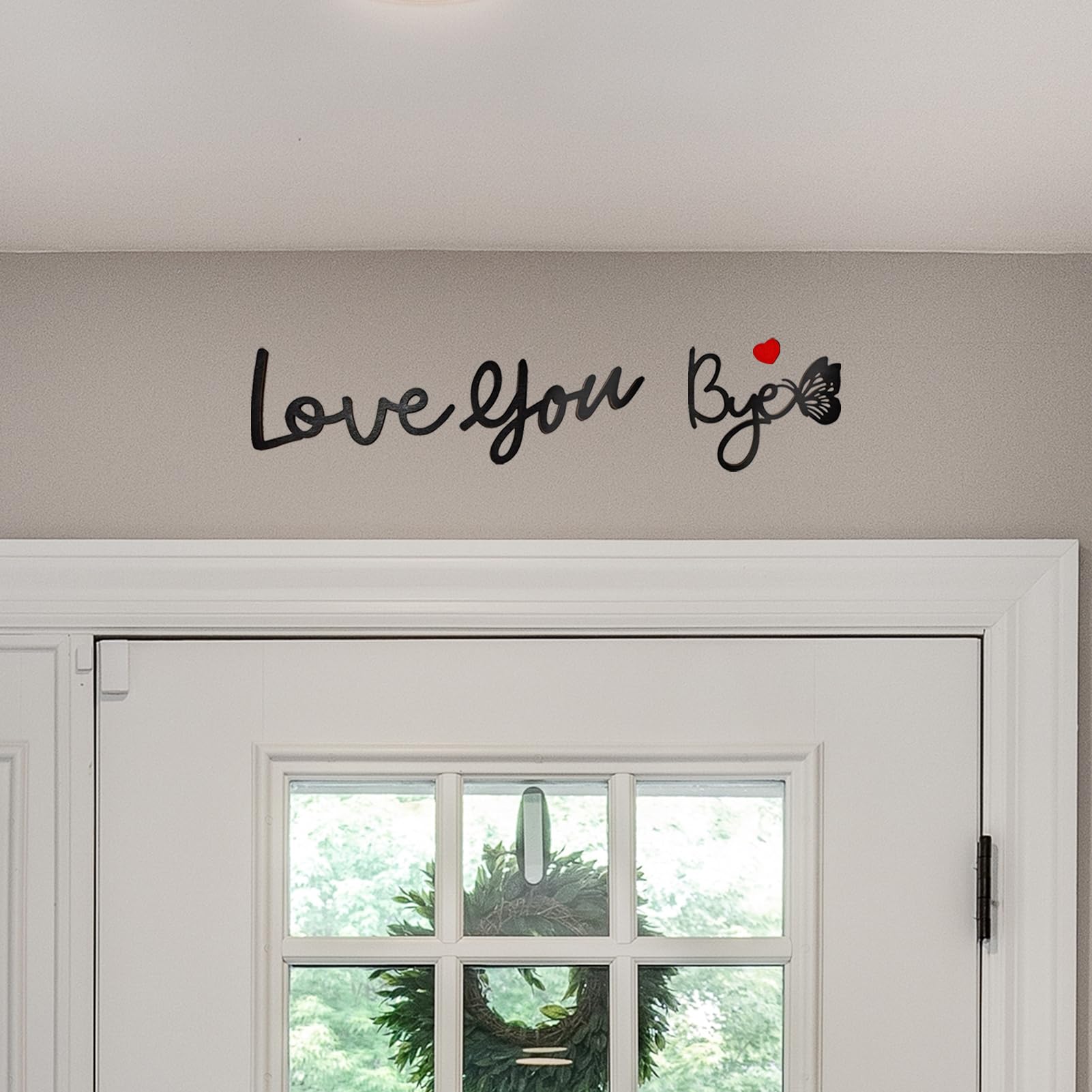 Photo 1 of ***2pak**love you bye sign above door, cute wooden boho wall decor, unique entry way art for home (Black-Butterfly)
