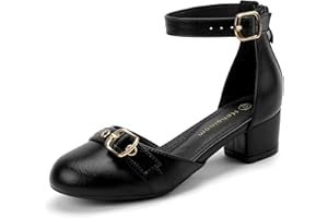 Hehainom Girls Heels Dress Shoes Closed Toe Heels Ankle Strap Little Big Kids Flower Girl Wedding Party School Pump Shoes