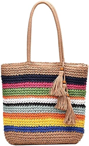 Amazon Dreamys かごバッグ トートバッグ ショルダーバッグ 大きめ レディース バッグ 肩掛け 草編みバッグ 飾り付き 大容量 通勤 軽量 Dreamys カゴバッグ