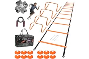 ENDIESS Agility Ladder Speed Agility Training Equipment,1 Agility Ladder 20ft,4 Hurdles,Training Soccer Cones,Jump Rope,Running Parachute, Agility Training Equipment for Kids Youth Adul