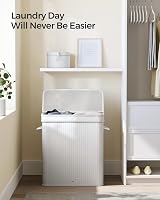 SONGMICS 100 L Bamboo Laundry Hamper with Lid Removable Liner White LCB063W01 view 3