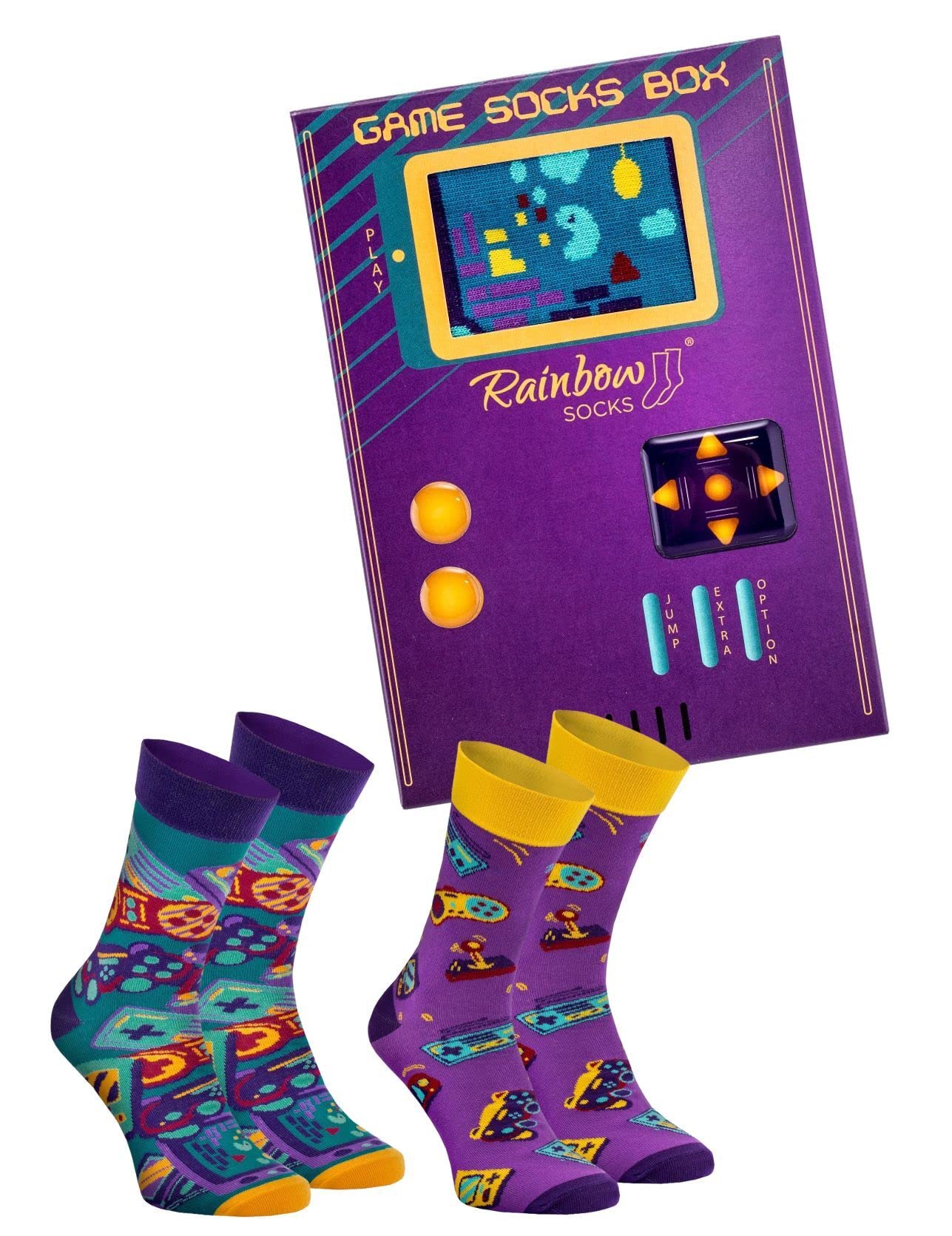 Rainbow Socks – Game Socks Box – Socks Gift For Fans Of Entertainment, Console And Arcade Games – 2 Pairs - Size 36-40