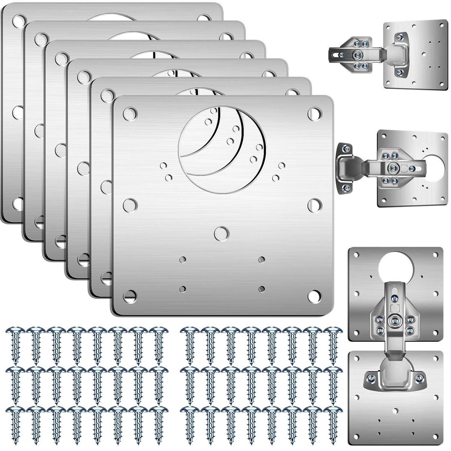Hinge Repair Plate,6PCS Cabinet Hinge Repair Plates with Customized Screws,Stainless Steel Kitchen Cupboard Door Fixing Joining Mending Brackets with Holes