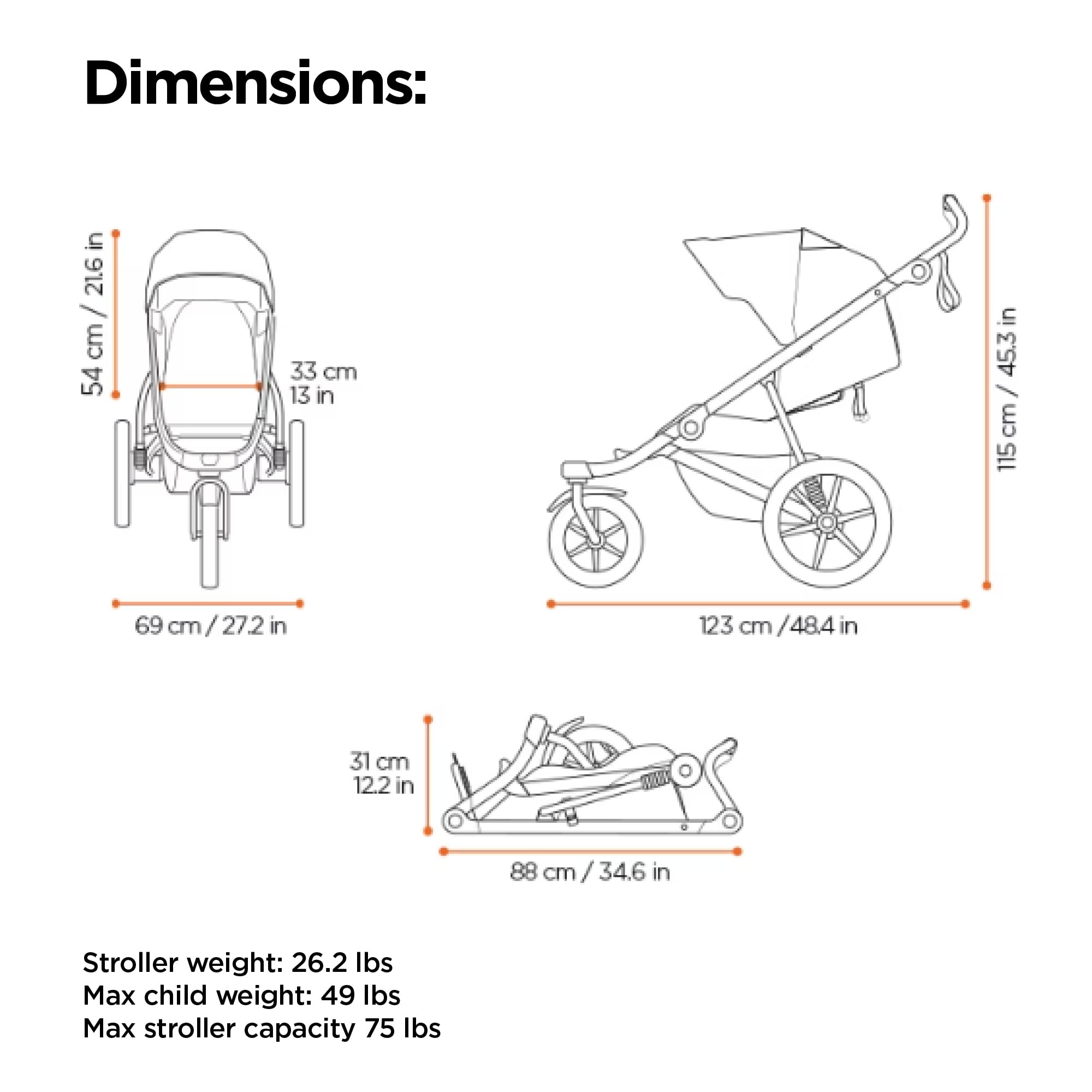 Thule Urban Glide 3 Single Child All-Terrain Stroller, Full-Suspension System, Air-Filled Tires, Upright seat with Adjustable Recline and Built-in legrest