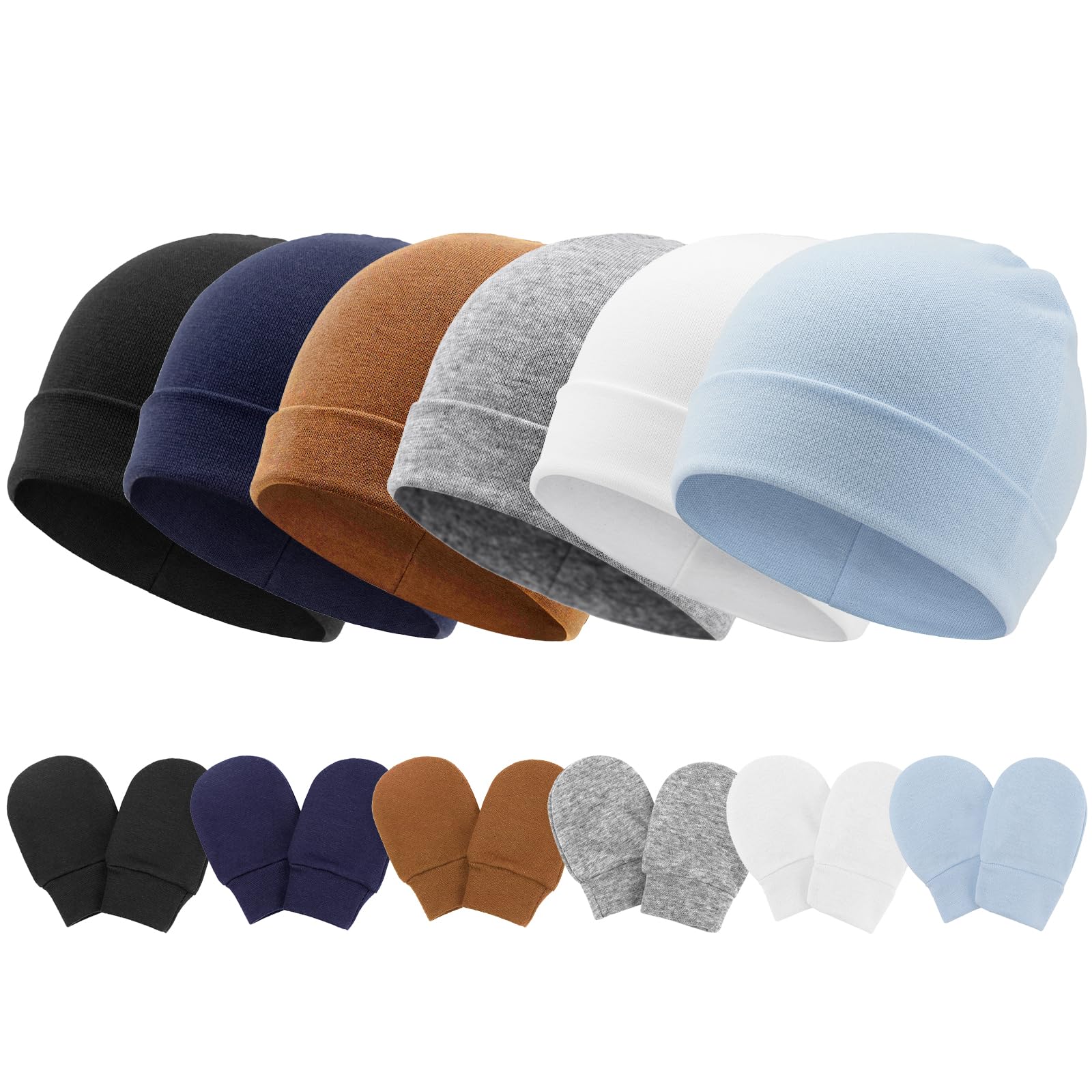 Photo 1 of AQOKKA Newborn Baby Hats and Mittens Set Infant Beanie Cap Toddler Gloves Newborn Hospital Hats for Baby Boys Girls Kid 0-6 Months