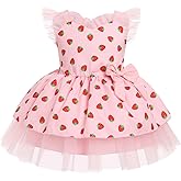 IMEKIS Toddler Girls Birthday Dress Cow Strawberry Floral Tulle Princess Party Dresses Summer Cake Smash Photo Shoot