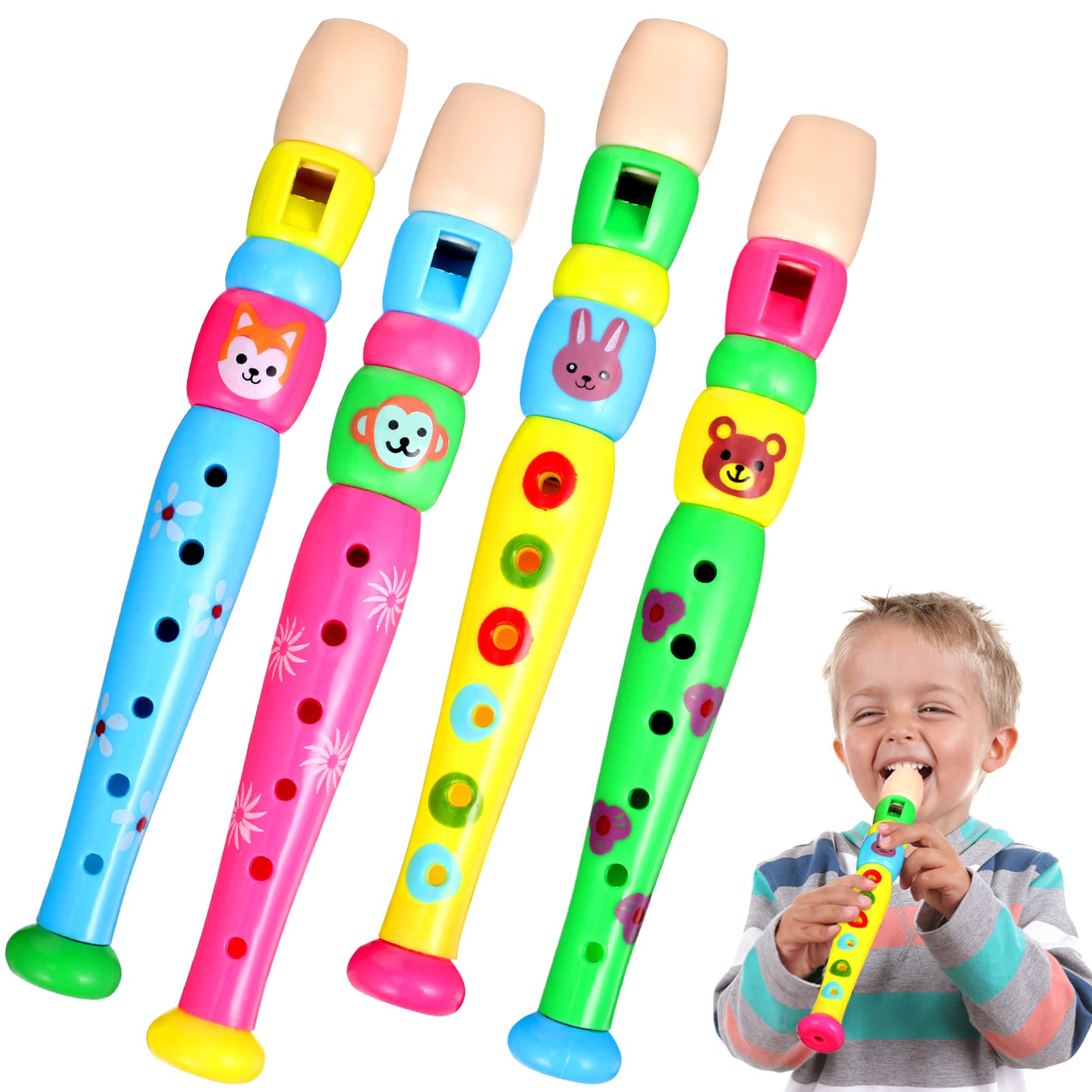 4 Pcs Plastic Flute Musical Instruments for Kids, 6-Hole Recorder Toys for Early Education, Colorful Whistle Set for Beginners, Random Color