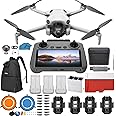 DJI Mini 4 Pro Folding Drone with RC 2 Remote (With Screen) Fly More Combo, 4K HDR Video Camera for Adults, Under 249g, Omnidirectional Sensing, 3 Batteries Bundle with 128 gb SD Card Strobe Lights and More