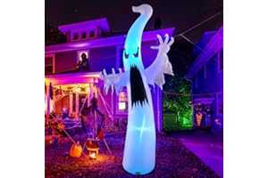 GOOSH 12 FT Halloween Inflatables Ghost Outdoor Decorations Blow Up Yard Giant Scary Red Eye Ghost with Built-in Colorful LEDs for Garden Lawn Indoor Party Decor