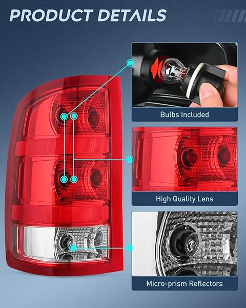 NILIGHT TAILLIGHT ASSEMBLY COMPATIBLE WITH 2007 2008 2009 2010 2011 2012 2013 GMC SIERRA 1500 2500HD 3500HD REAR LAMP REPLACEMENT OE STYLE DRIVER AND PASSENGER SIDE