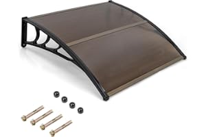 Goplus Awnings for Doors, 48" x 40" Window Awning with Rain Snow Sunlight UV Protection, UPF 50+,Hollow Sheet, Outdoor Overhead Awning Canopy Exterior, Polycarbonate Awnings for Patio, Porch, Deck