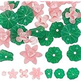 DELORIGIN 24Pcs 7 Styles Lotus Acrylic Beads 10-30mm Bulk Miniature Flower Beads Simulation Summer Lotus Leaf Bead Cap Spacer Beads for Bracelets Necklaces Jewelry Making DIY Crafts Charms