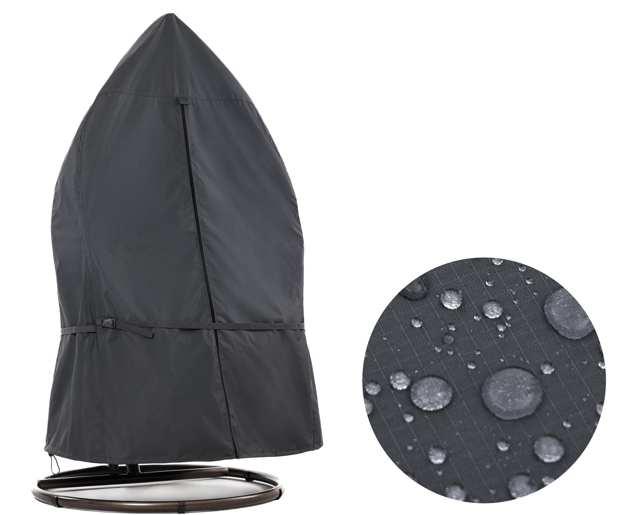 F&J Outdoors Grey Egg Chair Cover Heavy Duty Waterproof Garden Circle Chair Covers Patio Hanging Swing Chair 114x178cm Protective Cover for Balcony Basket Chair Waist Tightening Waterproof Zip
