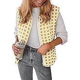 COCCKO Women’s Sherpa Vest Sleeveless Plaid Zip Up High Neck Warm Fleece Gilet Outerwear Crop Jackets with Pockets
