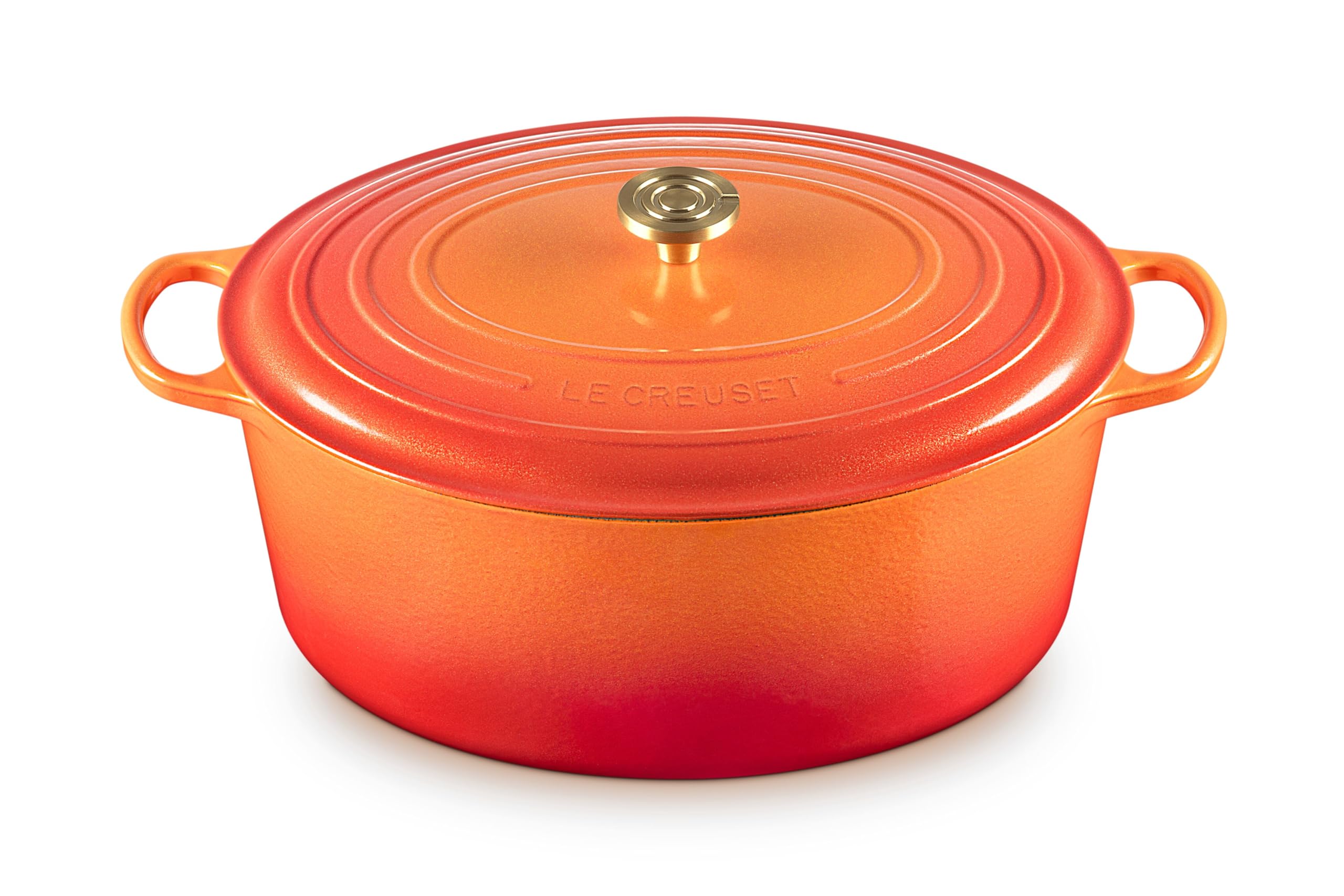 Le Creuset Enameled Cast Iron Signature Oval Dutch Oven, 15.5 qt., Flamme Doree with Crucible Knob